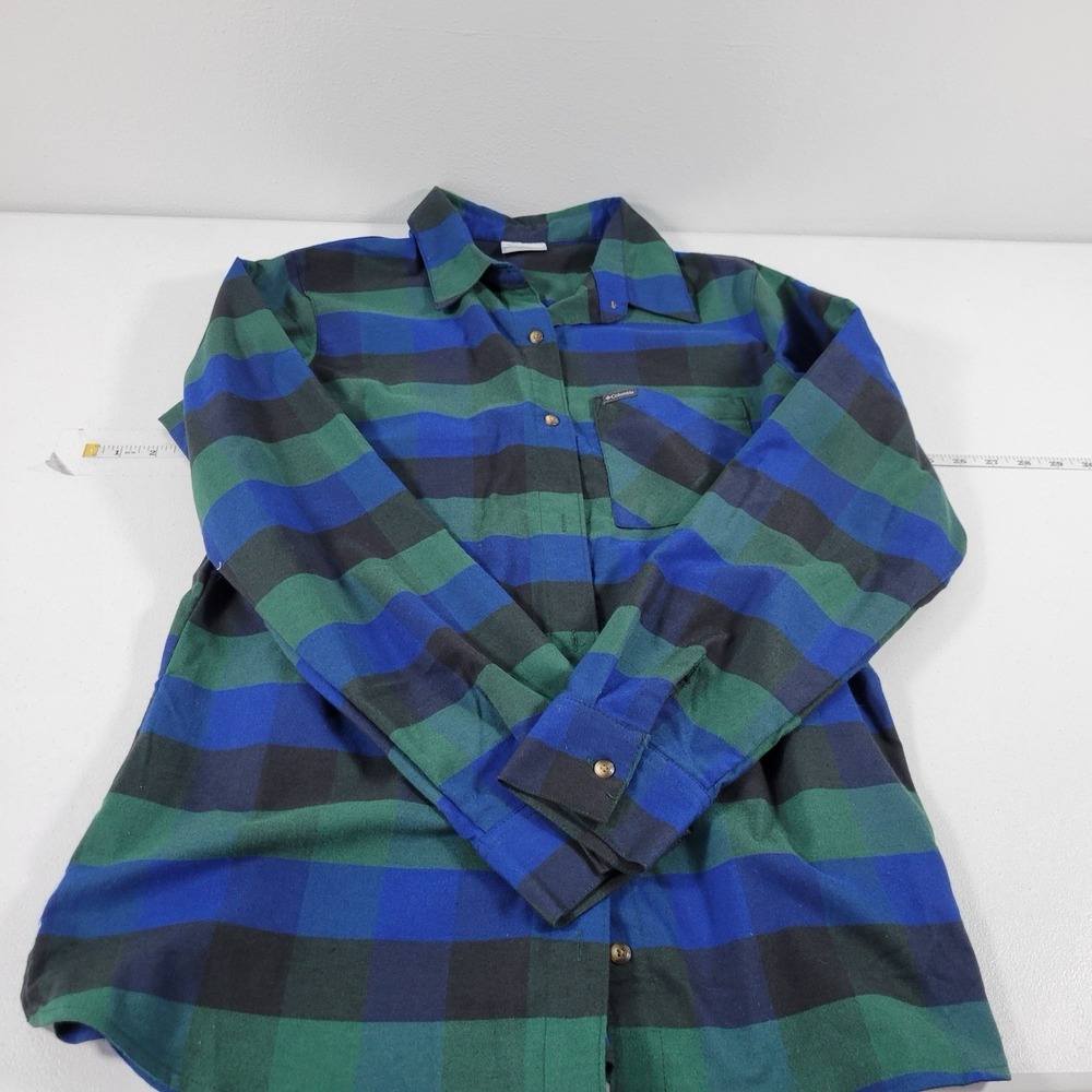 Columbia Women's Blue Green & Black‎ Flannel Plaid Shirt Size L
